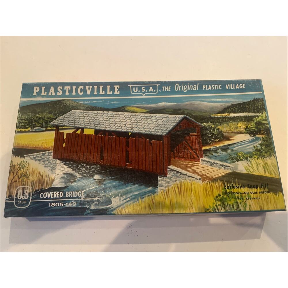 Plasticville - O/S - #1920- Covered Bridge - Marbled Gray - Complete in Box